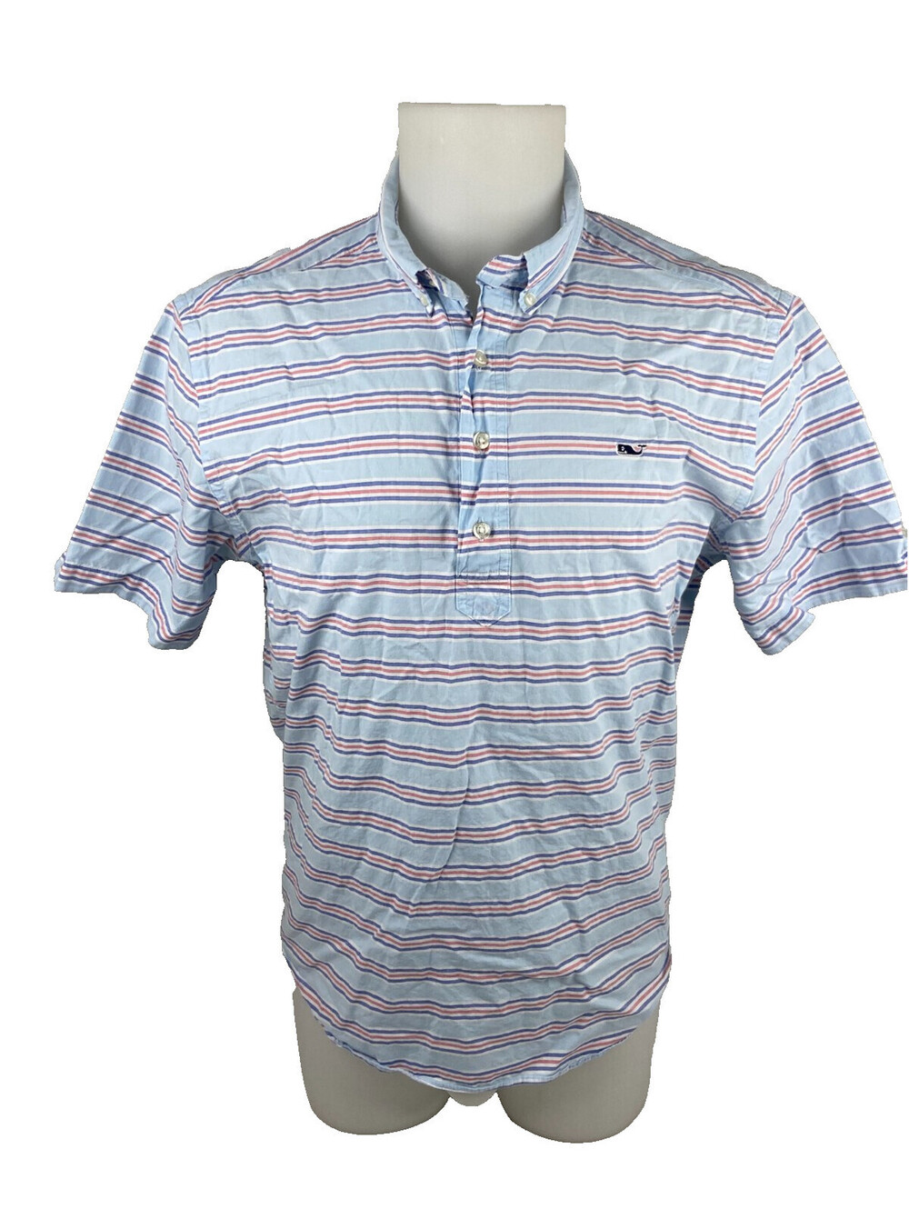 Vineyard Vines Men Large Popover Shirt Red White Blue Stripe Casual Comfort